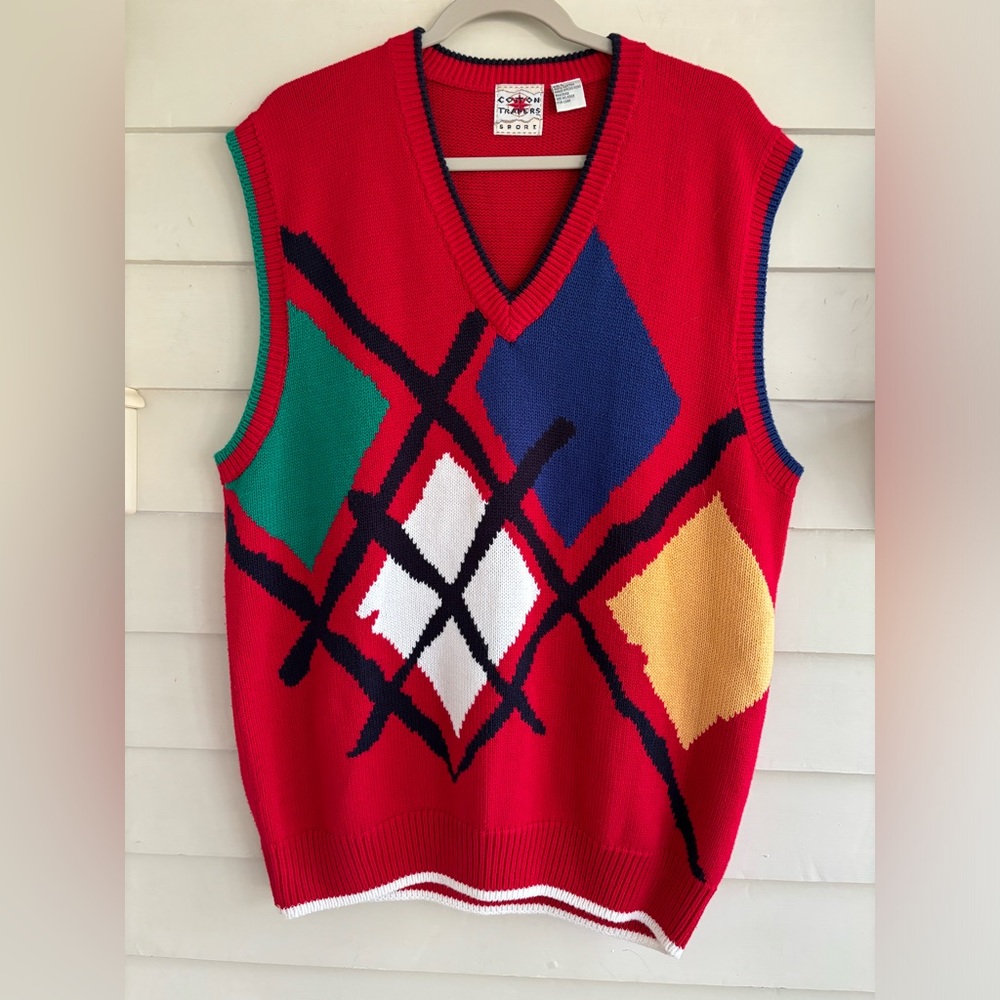 Cotton Traders Sport Vintage 90s Colorful Sweater Vest Size Large